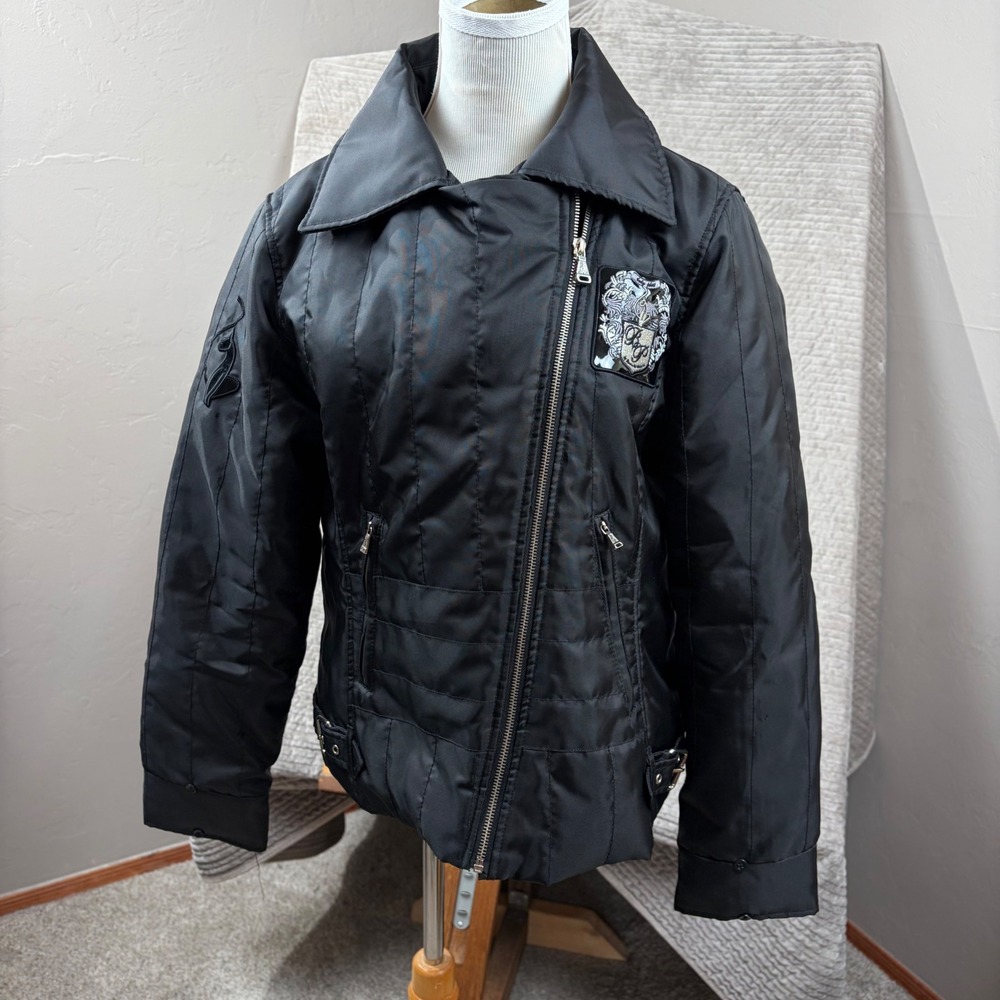 Baby Phat Black Quilted Puffer Jacket Asymmetrical Zip Y2K XL Kimora Lee Simmons